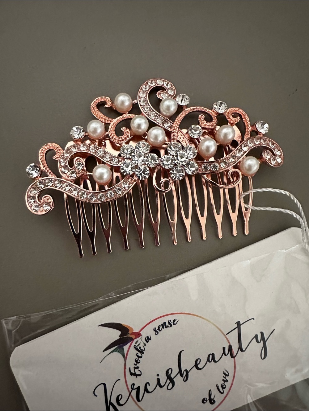 Rose Gold Crystal & Pearl Hair Comb